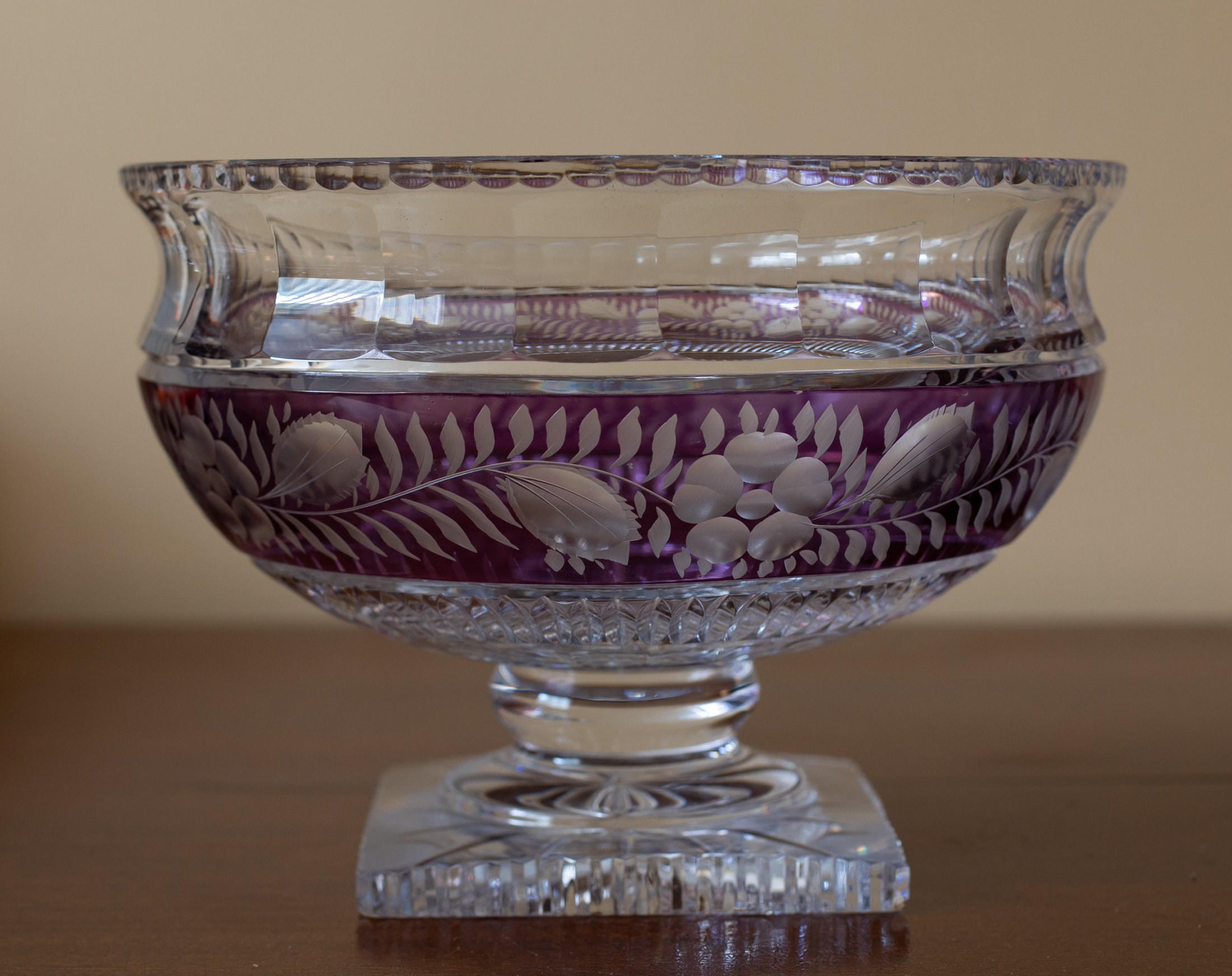 Large glass bowl with purple